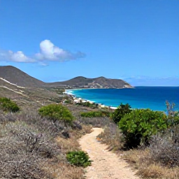 Caribbean Holidays, Saint Barth&eacute;lemy Nature, A scenic walking trail through dry tropical vegetation on Saint Barth&eacute;lemy leading towards a coastal viewpoint and blue sea