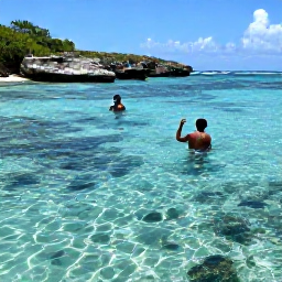 Caribbean Holidays, Saint Barth&eacute;lemy Nature, Snorkellers exploring clear shallow water beside a rocky reef at Saint Barth&eacute;lemy, with colourful fish and sunlight on the sea floor