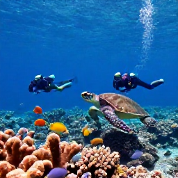 Caribbean Holidays, Saint Barth&eacute;lemy Nature, Snorkellers viewing tropical fish and sea turtles above a coral reef in the clear waters of Saint Barth&eacute;lemy