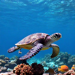 Caribbean Holidays, Saint Barthelemy Scuba Diving, A close underwater view of a sea turtle swimming above coral and tropical fish near Saint Barthelemy