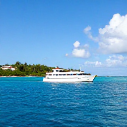 Caribbean Holidays, Saint Barthelemy Scuba Diving, A dive boat travelling across calm blue Caribbean water towards the coastline of Saint Barthelemy