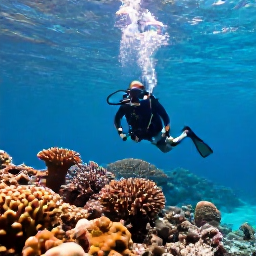 Caribbean Holidays, Saint Barthelemy Scuba Diving, A scuba diver exploring a colourful coral reef in clear turquoise water around Saint Barthelemy in May
