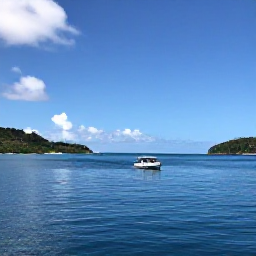 Caribbean Holidays, Saint Barthelemy Scuba Diving, Small dive boat travelling across calm blue sea towards the sheltered bays of Saint Barthelemy