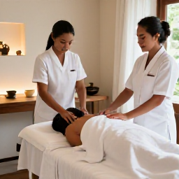 Caribbean Holidays, Saint Barthelemy Spa Breaks, Spa therapist preparing a treatment room with natural materials and soft light at a Saint Barthelemy resort