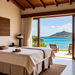 Caribbean Holidays, Saint Barth&eacute;lemy Spa, Elegant Saint Barth&eacute;lemy spa with massage room, natural textures and views of the sea