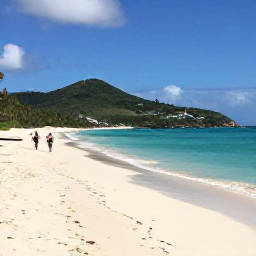 Caribbean Holidays, Saint Barth&eacute;lemy Walking, A quiet white-sand beach at Anse de Grande Saline on Saint Barth&eacute;lemy, with walkers, low green hills and calm turquoise water