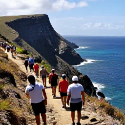 Caribbean Holidays, Saint Barth&eacute;lemy Walking, Hikers following a rugged coastal path above Anse du Gouverneur on Saint Barth&eacute;lemy, with dramatic cliffs and sparkling Caribbean water