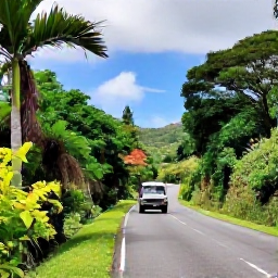 Caribbean Holidays, Saint Kitts Adventures, A scenic mountain road on Saint Kitts with a 4x4 vehicle, tropical vegetation and views over the Caribbean