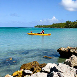 Caribbean Holidays, Saint Kitts Adventures, A sea kayaking and snorkelling scene off the coast of Saint Kitts, with clear turquoise water, rocky shoreline and colourful tropical fish