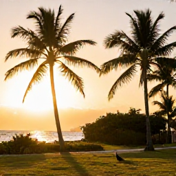 Caribbean Holidays, Saint Kitts Birdwatching, Relaxed Caribbean evening on Saint Kitts after a day of birdwatching, with palm trees and warm sunset light