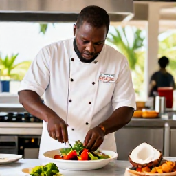 Caribbean Holidays, Saint Kitts Cooking, A hands-on Caribbean cooking class in a bright open-air kitchen, with a local chef preparing fresh fish, herbs, peppers and coconut