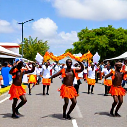 Caribbean Holidays, Saint Kitts Culture, Colourful street festival in Basseterre, Saint Kitts, with dancers, musicians and local Caribbean decorations