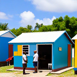 Caribbean Holidays, Saint Kitts Culture, Friendly local people chatting beside a small Caribbean shop in a colourful village on Saint Kitts or Nevis