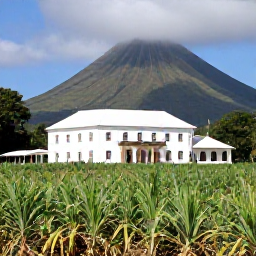 Caribbean Holidays, Saint Kitts Culture, Green sugar cane fields and a restored historic plantation estate on Nevis with volcanic mountain scenery