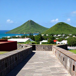 Caribbean Holidays, Saint Kitts Culture, Historic Brimstone Hill Fortress on Saint Kitts overlooking green volcanic hills and the Caribbean Sea in clear daylight