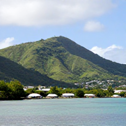 Caribbean Holidays, Saint Kitts Culture, Scenic view of Saint Kitts and Nevis with green hills, calm Caribbean water and a small island village