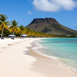 Caribbean Holidays, Saint Kitts Diving, Relaxed seaside dive centre and beach on Saint Kitts with palm trees and volcanic hills in the background