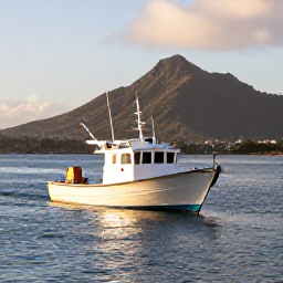 Caribbean Holidays, Saint Kitts Fishing, A bright morning fishing boat leaving Basseterre harbour, with Saint Kitts mountains and calm Caribbean water in the background