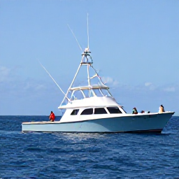 Caribbean Holidays, Saint Kitts Fishing, Anglers on a modern fishing charter boat catching fish in deep blue Caribbean waters near Saint Kitts