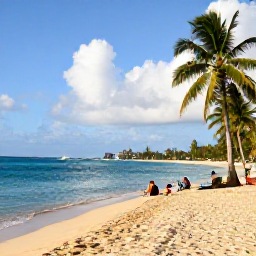 Caribbean Holidays, Saint Kitts Holidays, A golden sandy beach on Saint Kitts with clear blue water, palm trees and visitors enjoying a relaxed Caribbean afternoon