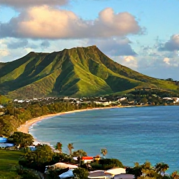 Caribbean Holidays, Saint Kitts Holidays, A panoramic coastal view of Saint Kitts with green volcanic hills, blue Caribbean sea and a small beach in warm morning light