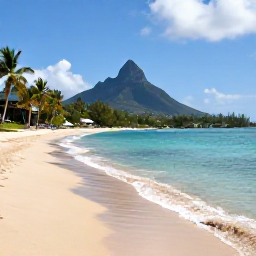 Caribbean Holidays, Saint Kitts Holidays, A quiet golden-sand beach on Nevis with calm turquoise water, palm trees and Nevis Peak rising in the background
