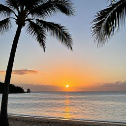 Caribbean Holidays, Saint Kitts Instagram, A peaceful golden sunset over the Caribbean Sea viewed from a palm-fringed beach on Saint Kitts