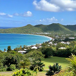 Caribbean Holidays, Saint Kitts Instagram, Panoramic view from Timothy Hill overlooking turquoise Caribbean sea, green hills and a narrow stretch of land between two coastlines on Saint Kitts
