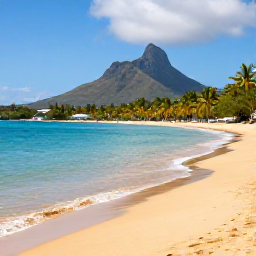 Caribbean Holidays, Saint Kitts Instagram, Quiet golden beach on Nevis with calm turquoise water, palm trees and Mount Nevis rising in the background
