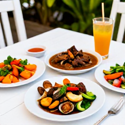 Caribbean Holidays, Saint Kitts June, Saint Kitts traditional food served at a friendly outdoor table, including fresh seafood, goat water stew and local vegetables