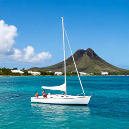 Caribbean Holidays, Saint Kitts Luxury, Couple enjoying a private sailing trip between Saint Kitts and Nevis, with turquoise water, volcanic hills and a small elegant boat