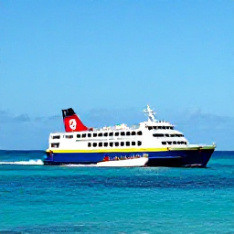 Caribbean Holidays, Saint Kitts Multi-Country, Colourful Caribbean ferry or aircraft connecting Saint Kitts with another island, clear ocean, bright sky and travellers beginning a multi-country holiday