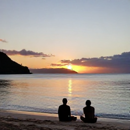 Caribbean Holidays, Saint Kitts Multi-Country, Couple enjoying sunset from a Caribbean beach on a multi-country holiday, calm sea, warm evening light and island silhouettes