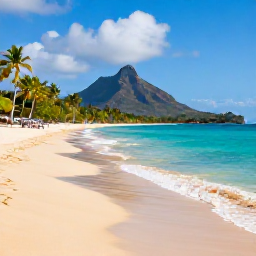 Caribbean Holidays, Saint Kitts Multi-Country, Golden beach and calm turquoise sea on Nevis with palm trees, volcanic mountain backdrop and a relaxed Caribbean atmosphere