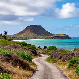 Caribbean Holidays, Saint Kitts September, A scenic coastal view of Saint Kitts with volcanic hills, turquoise sea and a quiet nature trail under partly cloudy September skies