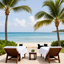Caribbean Holidays, Saint Kitts Spa Breaks, A peaceful luxury spa overlooking a bright Caribbean beach on Saint Kitts, with treatment rooms, palm trees and calm blue sea