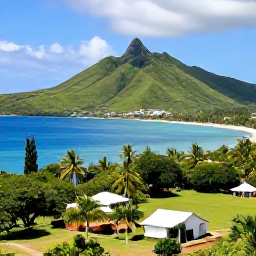 Caribbean Holidays, Saint Kitts Tours, A scenic panoramic view of Saint Kitts and Nevis, showing green volcanic hills, blue Caribbean sea and a traditional coastal landscape