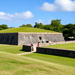 Caribbean Holidays, Saint Kitts Tours, Visitors exploring the stone walls and green landscape of Brimstone Hill Fortress National Park on Saint Kitts under bright Caribbean sunshine