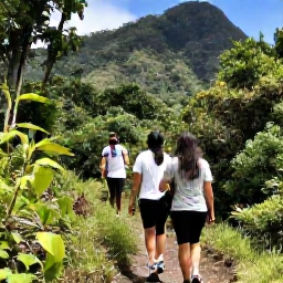 Caribbean Holidays, Saint Kitts Walking, Guided hikers climbing the lower slopes of Mount Liamuiga through dense rainforest on Saint Kitts