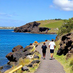 Caribbean Holidays, Saint Kitts Walking, Walkers enjoying a scenic coastal path with bright blue sea, volcanic cliffs and Nevis visible in the distance