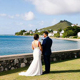 Caribbean Holidays, Saint Kitts Weddings, Bride and groom exploring the scenic coastline and historic streets of Basseterre after their wedding