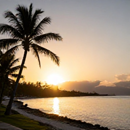 Caribbean Holidays, Saint Kitts Wellness, A calm Caribbean sunset over Saint Kitts, with silhouettes of palm trees and a peaceful shoreline