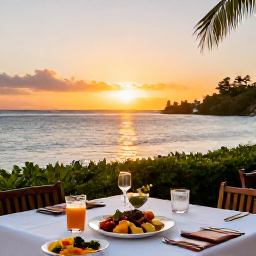 Caribbean Holidays, Saint Kitts Wellness, A relaxed evening meal at a waterside restaurant in Saint Kitts, featuring fresh Caribbean food and a sunset view