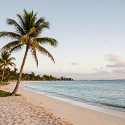 Caribbean Holidays, Saint Kitts Wellness, Relaxed tropical beach on Saint Kitts in November, calm turquoise sea, soft sand, palm trees and gentle morning sunlight