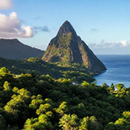 Caribbean Holidays, Saint Lucia Adventure, Aerial view of Saint Lucia's Pitons rising above lush rainforest and the Caribbean Sea in clear morning light