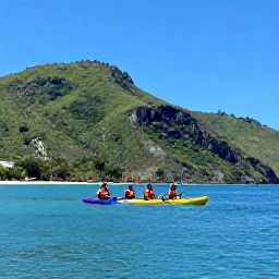 Caribbean Holidays, Saint Lucia Adventure, Kayakers paddling on calm turquoise water along the coastline of Saint Lucia beneath green hills