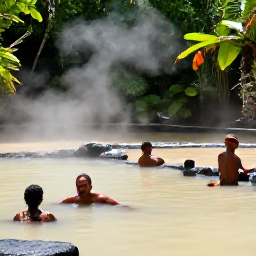 Caribbean Holidays, Saint Lucia Adventure, Visitors relaxing in the warm volcanic mud baths and steaming pools at Sulphur Springs near Soufri&egrave;re, Saint Lucia