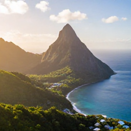 Caribbean Holidays, Saint Lucia Adventures, Aerial view of Saint Lucia's Pitons, green rainforest and bright blue Caribbean Sea in warm June sunshine
