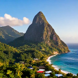 Caribbean Holidays, Saint Lucia Adventures, Aerial view of Saint Lucia's Pitons, lush rainforest and bright Caribbean Sea in warm December sunshine