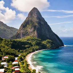 Caribbean Holidays, Saint Lucia Adventures, Aerial view of Saint Lucia's Pitons, lush rainforest and bright turquoise Caribbean Sea in warm May sunshine
